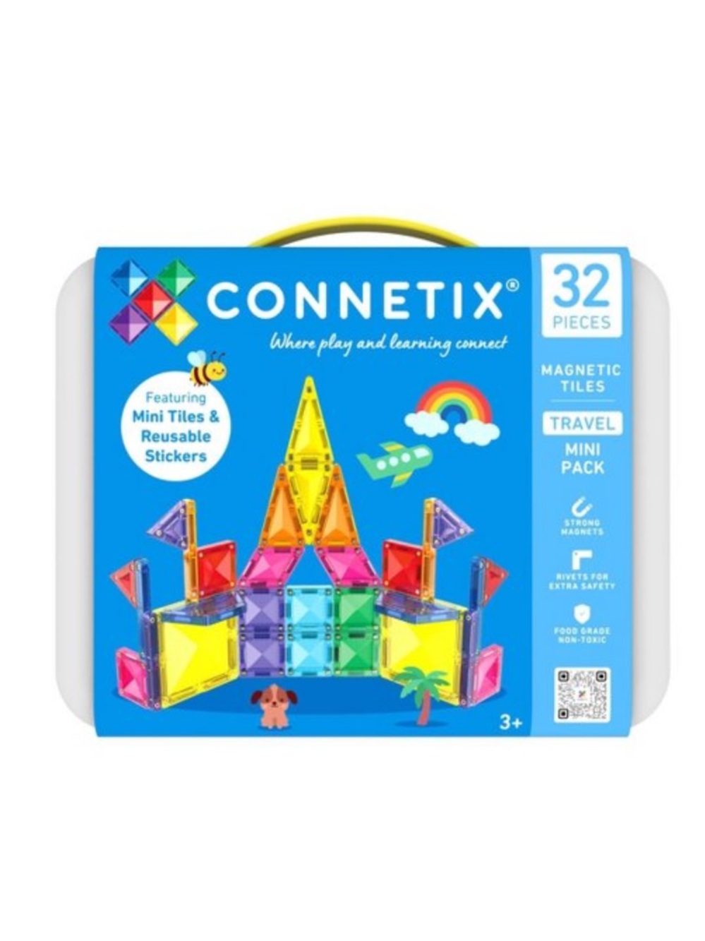 Connetix Magnetic Tiles Travel Mini Pack, 32 pieces in a travel case